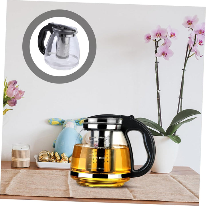 OUNONA Glas-Teekanne, Edelstahl-Filtergriff, hitzebeständig, 1500 ml, Schwarz