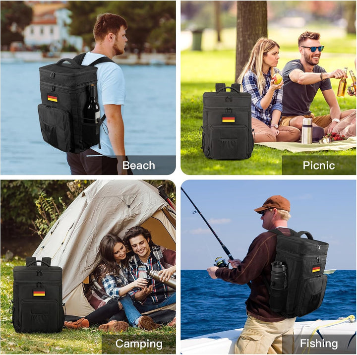 Kühltasche Isolierte Herren Damen: 30L Kühlrucksack Kühler Rucksack Leicht Schwarz, Schwarz