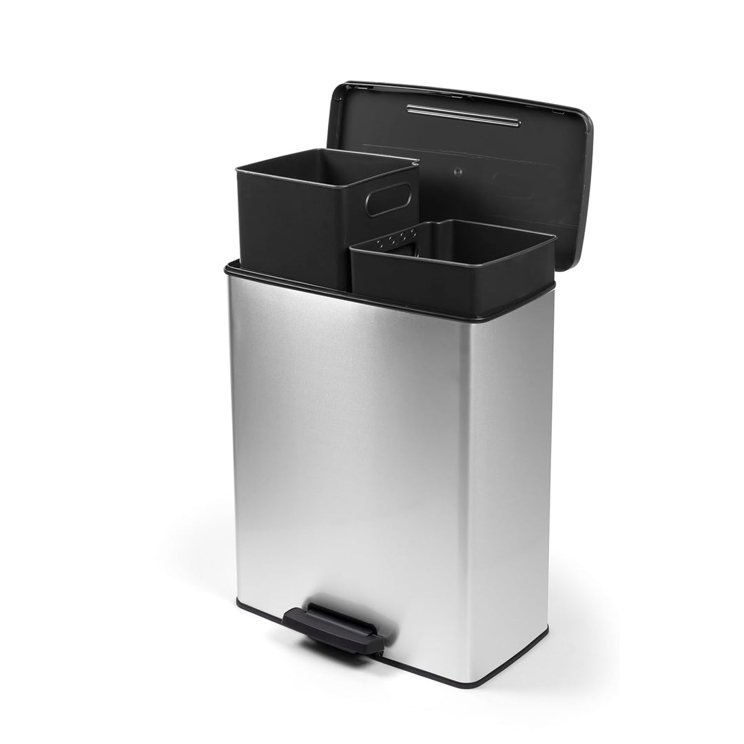 CURVER Duo Dekorativer rechteckiger Abfalleimer, 26 + 26 Liter, silber, 486 x 284 x 615 mm, 100% rec