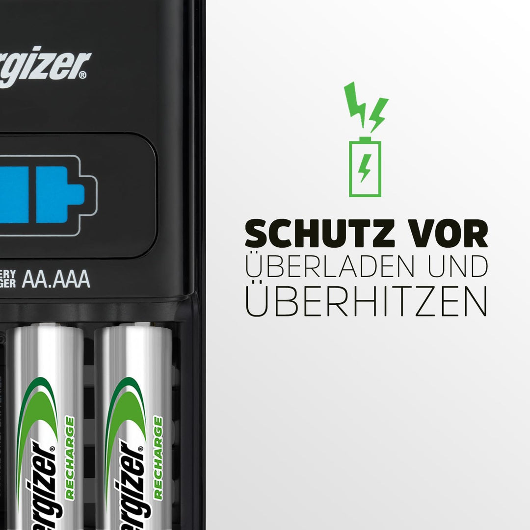 Energizer Batterieladegerät, wiederaufladbare für AA/AAA Batterien, Recharge 1-Hour, 1 Stück AA (4er