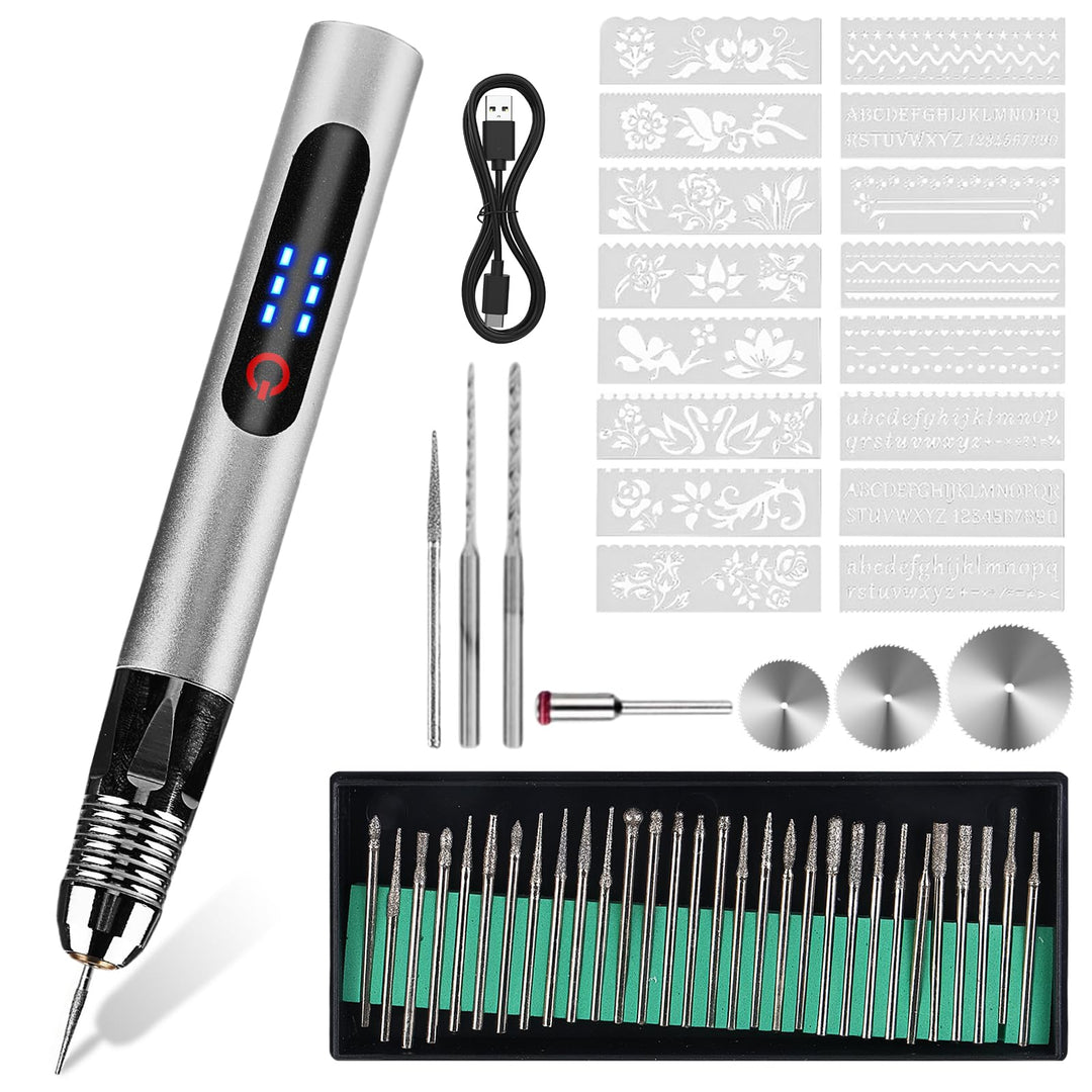 Elektrische Gravierstift, Wiederaufladierbar Gravur Werkzeug Kit, Mini Gravurwerkzeug mit Gravurzube