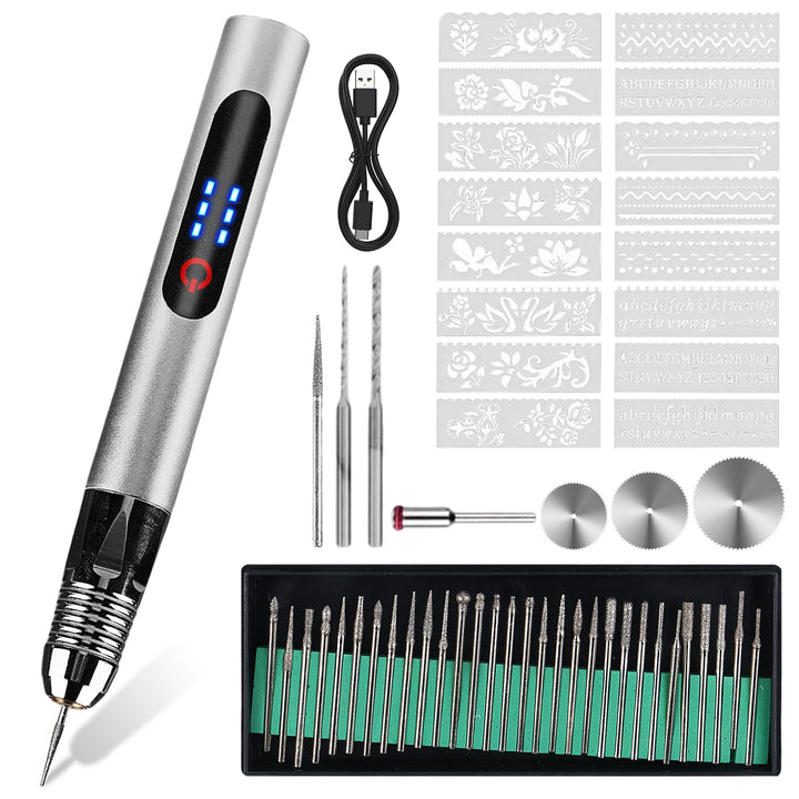 Elektrische Gravierstift, Wiederaufladierbar Gravur Werkzeug Kit, Mini Gravurwerkzeug mit Gravurzube