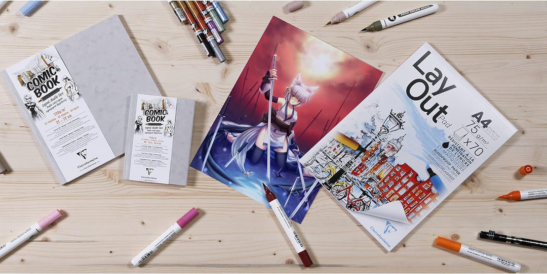 Clairefontaine 975198C Zeichenbuch mit doppelseitigem Layoutpapier, 220g, 22 x 22cm, ideal für Comic