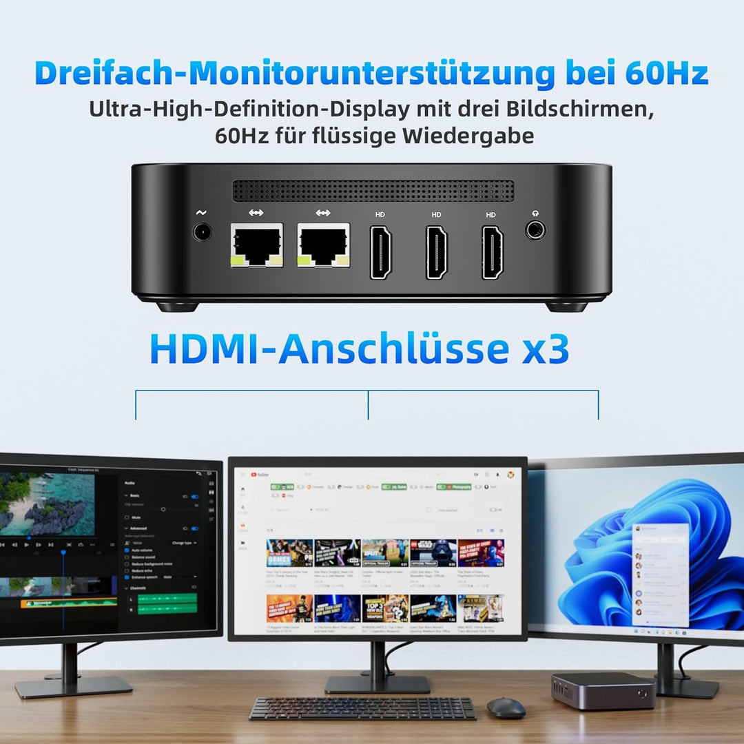 DreamQuest Mini PC Windows 11 Pro Intel 12.Gen N95 (bis zu 3,4 GHz) 12GB DDR5 RAM 256GB M.2 SSD Micr