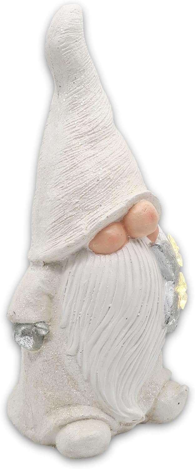 Wichtelstube-Kollektion XL Wichtel Figuren weiss Weihnachten 46.5cm mit LED Stern Weihnachtsdeko aus