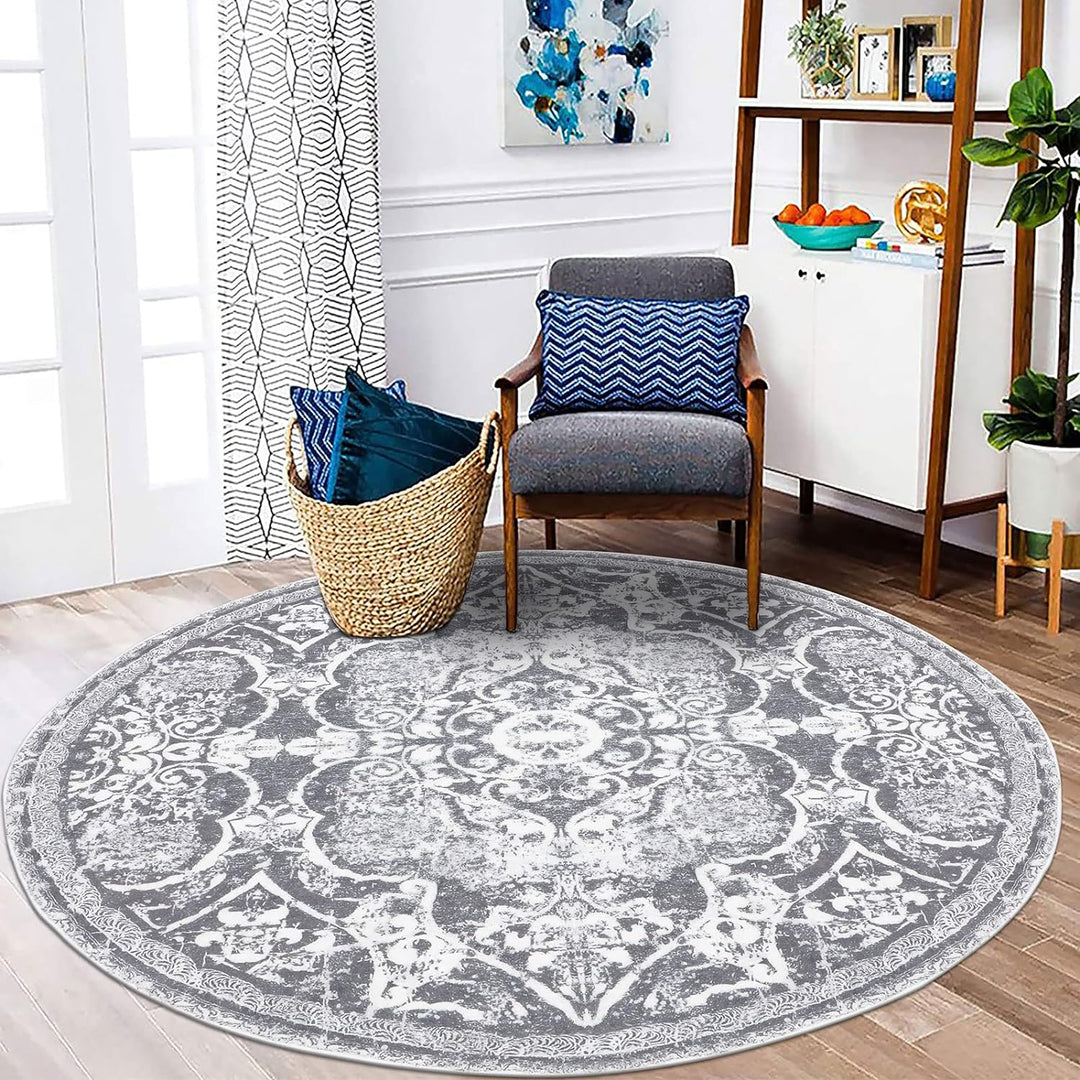 Enyhom Retro Boho Teppich, 120 cm Runder Hochflor Küchenteppich, Waschbarer Mandala Bedruckt Teppich