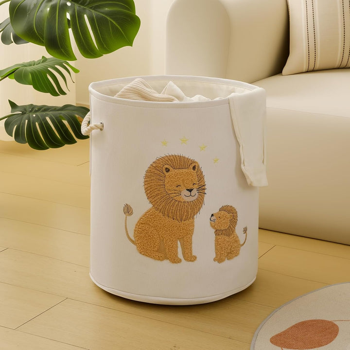 Wäschekorb Kinderzimmer Rund 58L Extra Gross Wäschesammler, Faltbar Wäschekörbe mit Deckel, Spielzeu