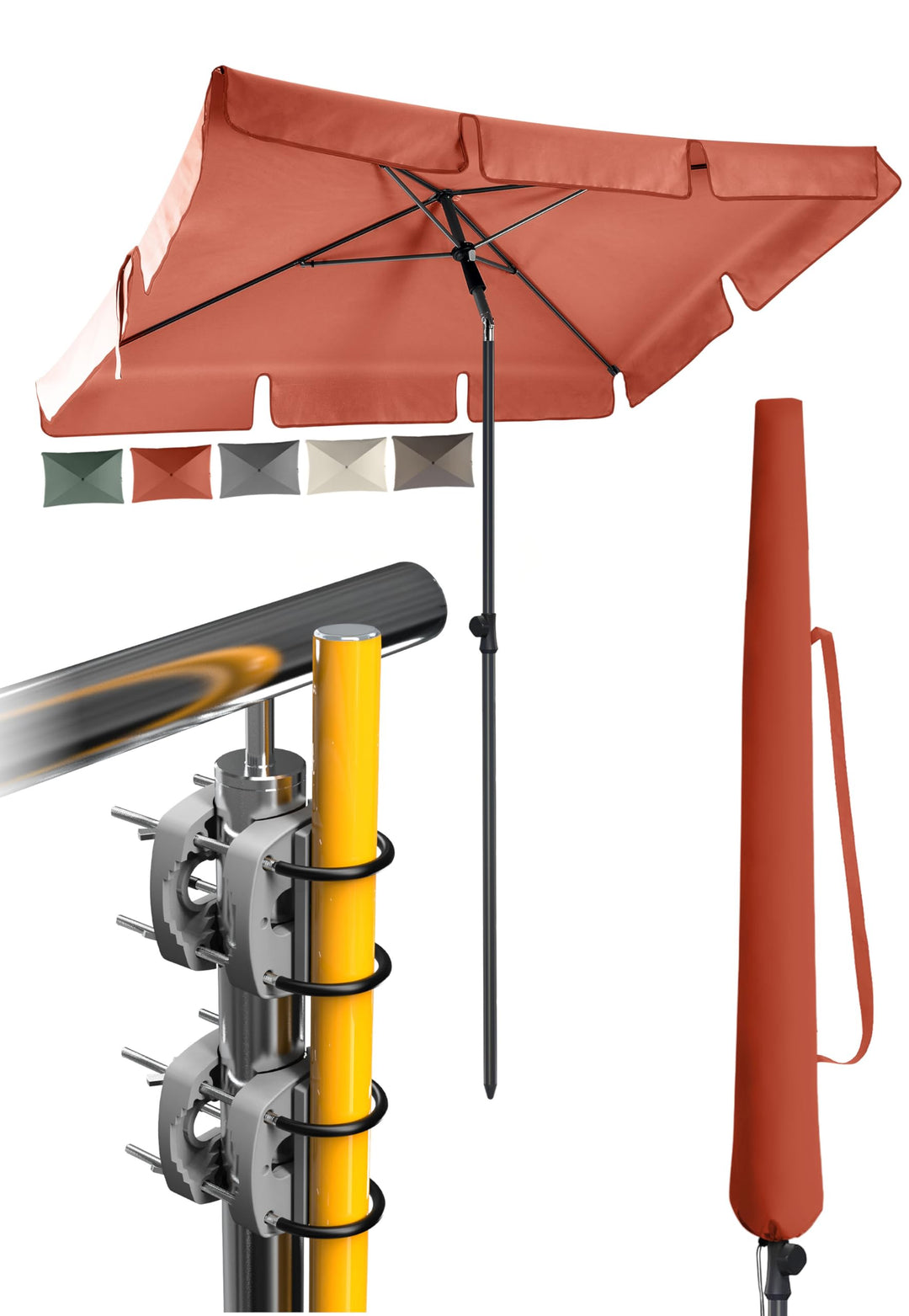 4smile Sonnenschirm Balkon SunnyShade, 200 x 125 cm, Orange - UPF 50+ Sonnenschirm rechteckig als So