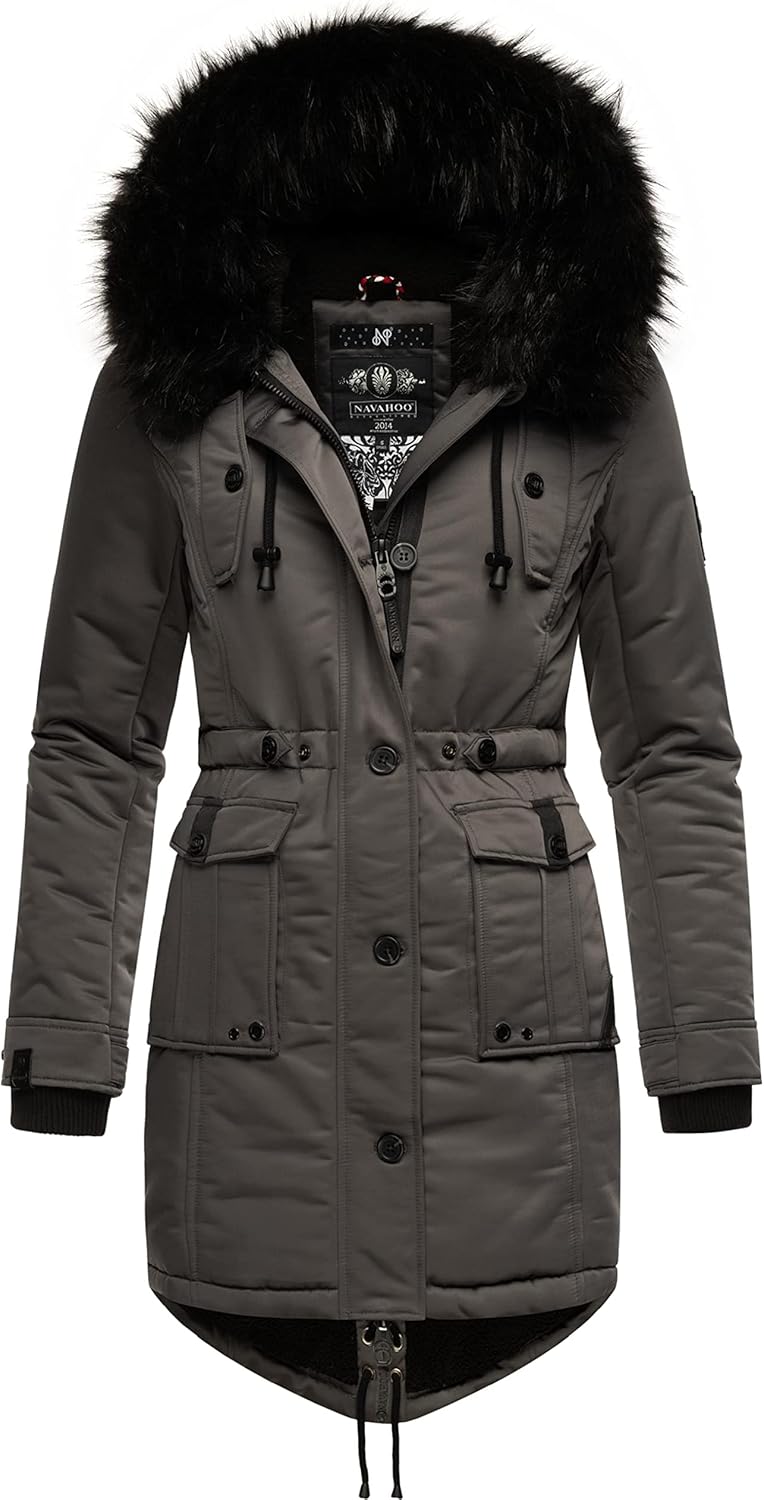 Navahoo Damen Warmer Winterparka mit Kapuze Luluna Prc XS-XXL XS Grau, XS Grau