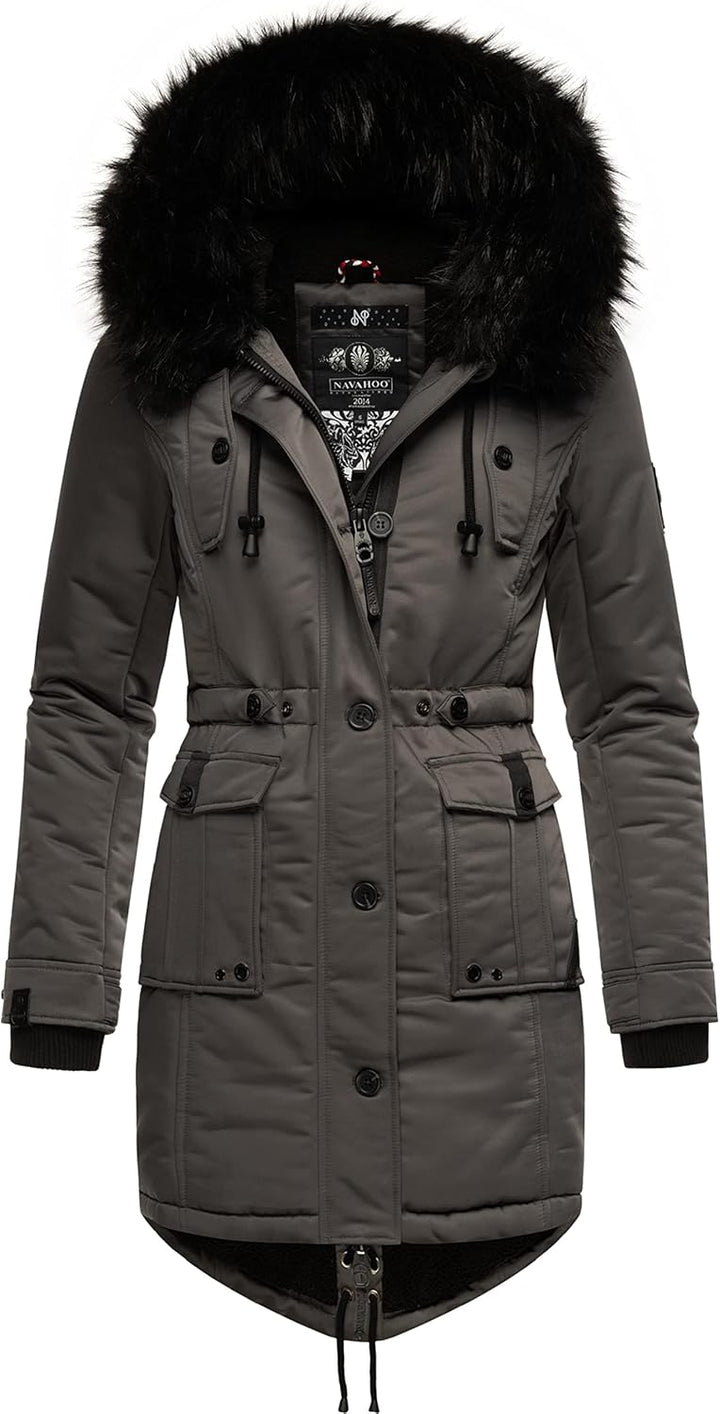 Navahoo Damen Warmer Winterparka mit Kapuze Luluna Prc XS-XXL XS Grau, XS Grau