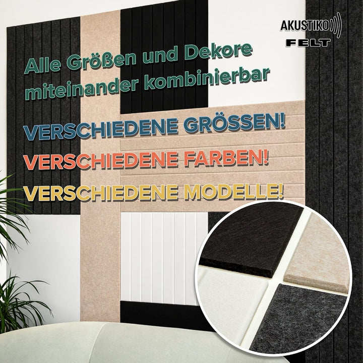 AKUSTIKO Akustikpaneele Selbstklebend 120x60cm - 4 Stück Anthrazit Akustik Wandpaneele Brandschutzkl