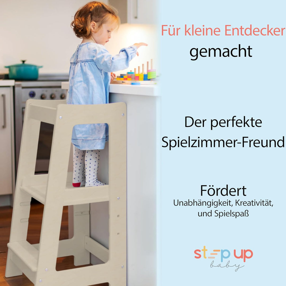 Stepup Baby Montessori Lernturm ab 1 Jahr Höhenverstellbar Tritthocker Kinder mit Sicherheitsgelände