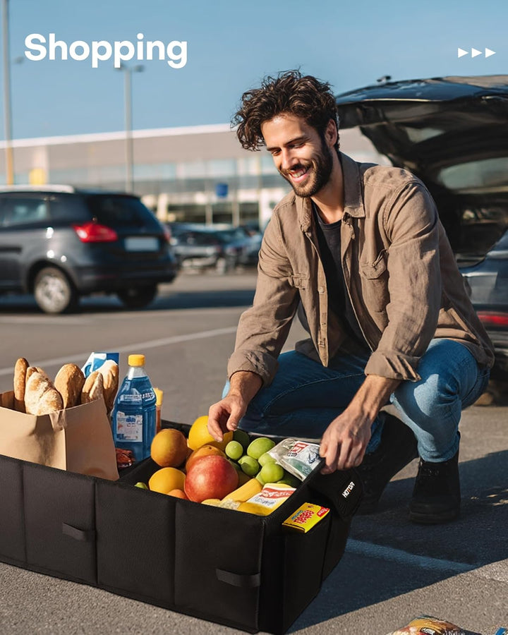 HOTOR Kofferraum Organizer – Faltbarer Auto Kofferraum Organizer mit 2 Fächern, Stabiler Auto Organi