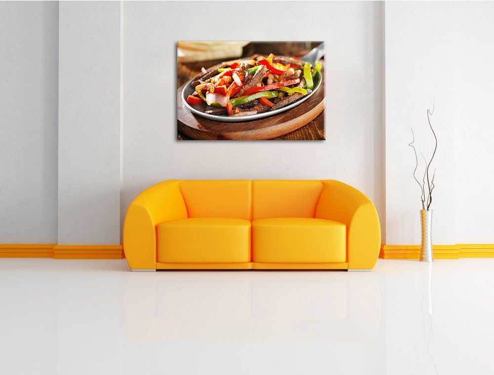Fleischpfanne mit Paprika Format: 100x70 auf Leinwand, XXL riesige Bilder fertig gerahmt mit Keilrah