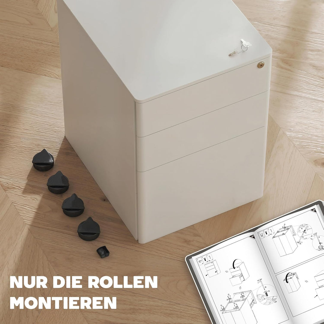 Vinsetto Rollcontainer mit 3 Schubladen mobiler Aktenschrank mit Rollen abschliessbar Büroschrank mi