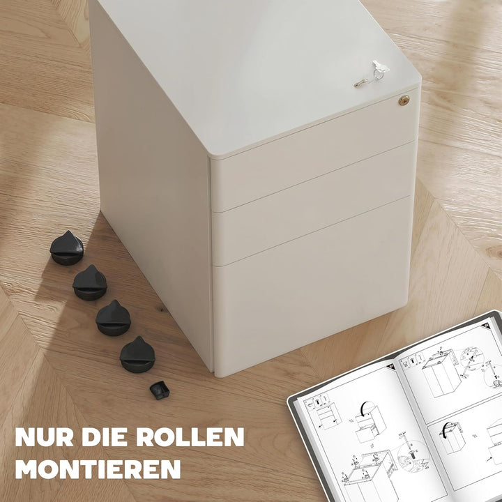 Vinsetto Rollcontainer mit 3 Schubladen mobiler Aktenschrank mit Rollen abschliessbar Büroschrank mi