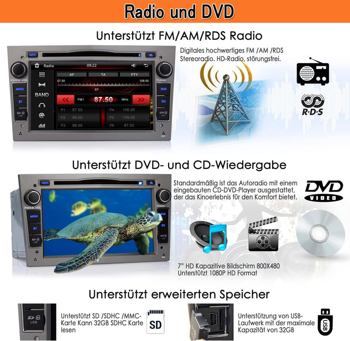 iFreGo 7 Zoll Radio,Autolink mit GPS,DVD,CD,RDS,2 Din Autoradio Bluetooth für Opel Astra, Corsa, Vec
