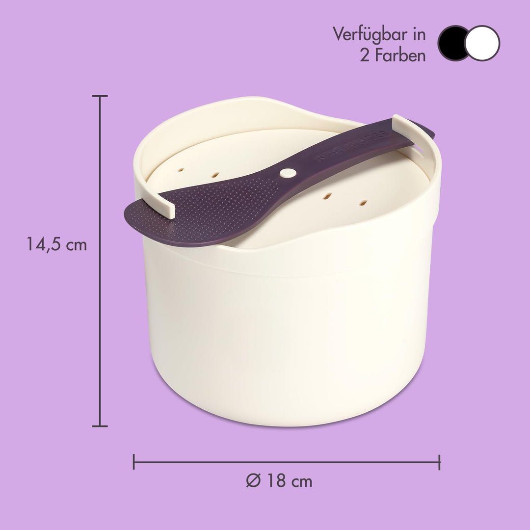 REISHUNGER Mikrowellen Reiskocher (1,7 l) - weiss - Für perfekt gegarten Reis in nur 12 Minuten, spü