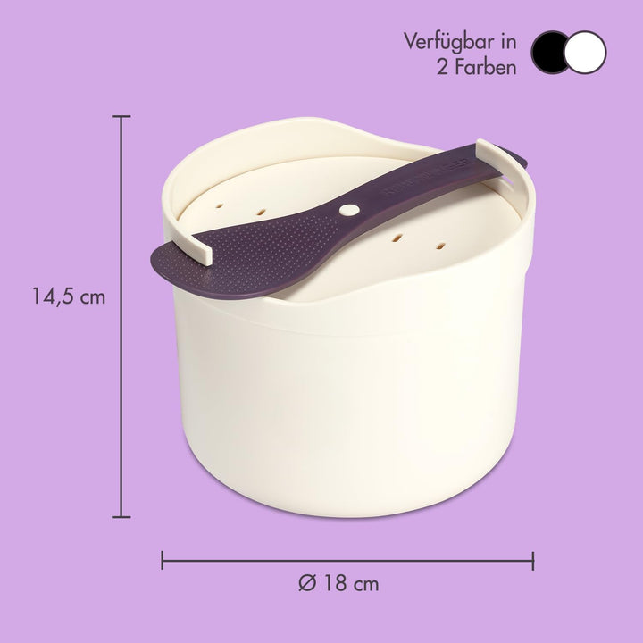 REISHUNGER Mikrowellen Reiskocher (1,7 l) - weiss - Für perfekt gegarten Reis in nur 12 Minuten, spü