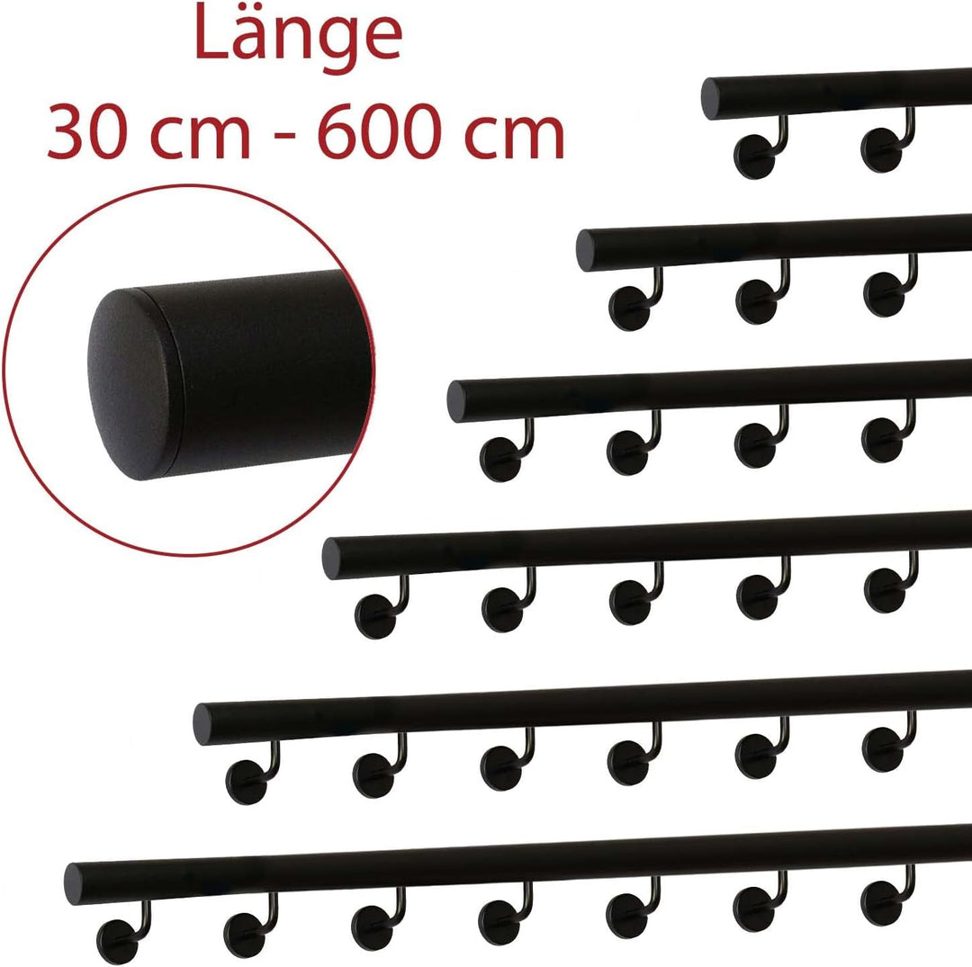 TIBU Handlauf Schwarz pulverbeschichtet V2A Edelstahl Geländer innen aussen wetterfest beständig 0,3