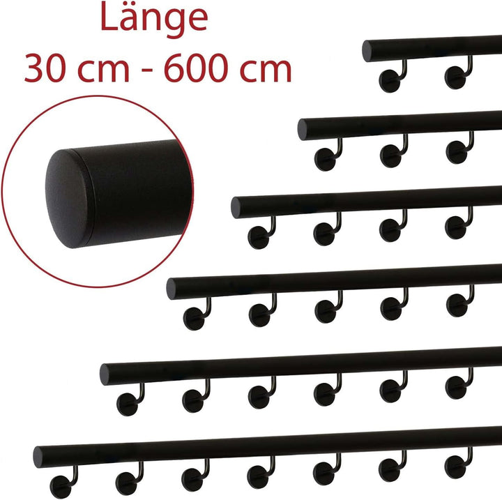 TIBU Handlauf Schwarz pulverbeschichtet V2A Edelstahl Geländer innen aussen wetterfest beständig 0,3