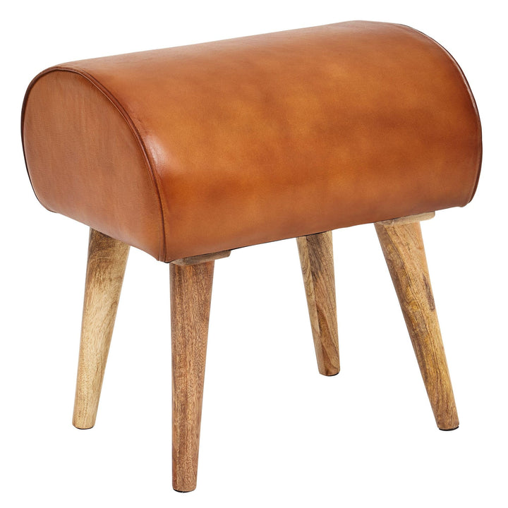 FineBuy Sitzhocker Echtleder/Massivholz 45 x 53 x 40 cm Moderner Lederhocker | Kleiner Holzhocker Ge