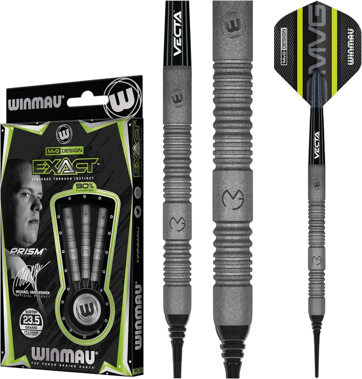 WINMAU MvG Exact 21.5 Gramm Profi Wolfram Softip Dartpfeile Set mit Flights und Schäfte