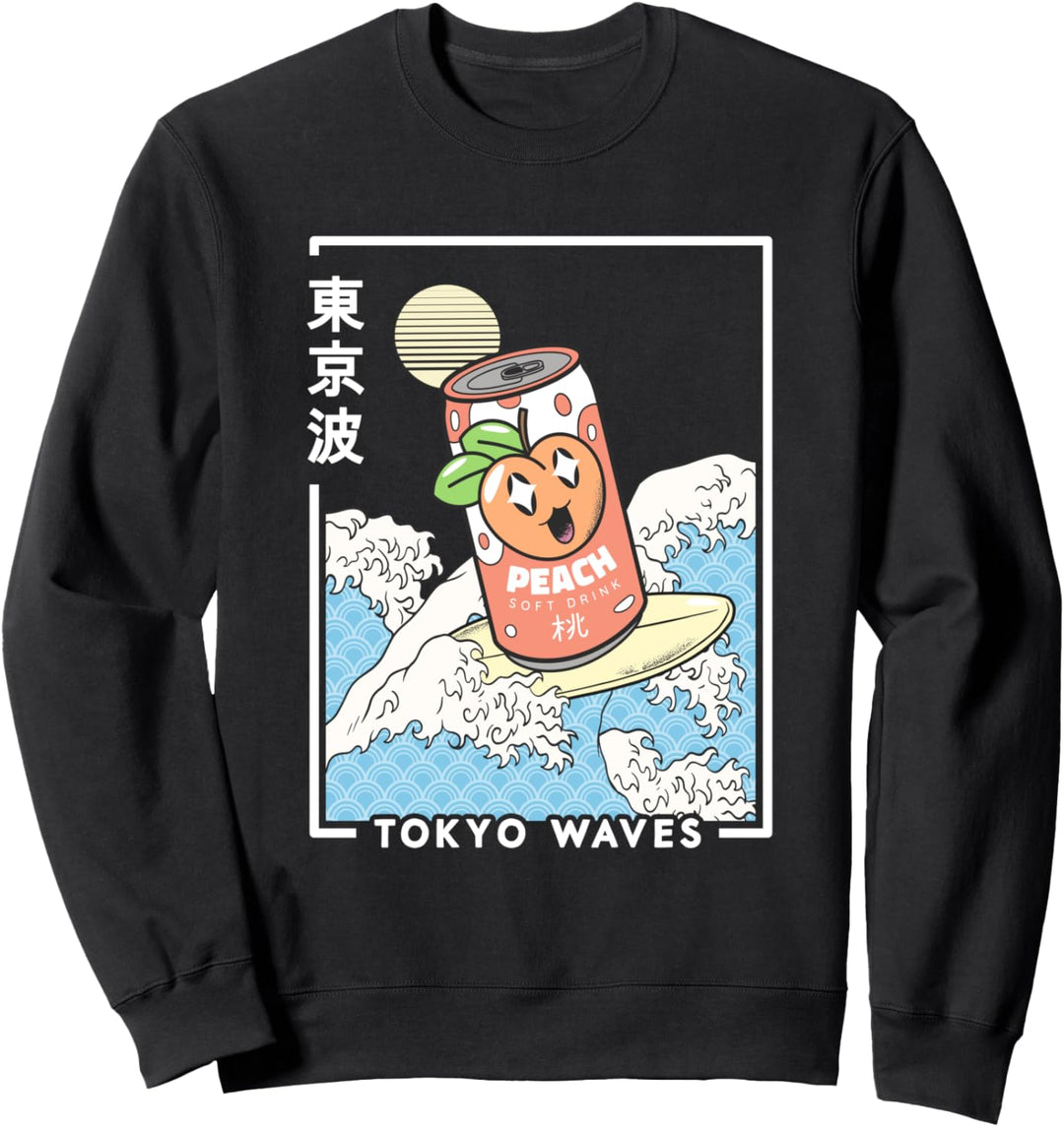 Pfirsich-Soda Surfing Japanische Wellen Kinder Kawaii Ästhetik Sweatshirt