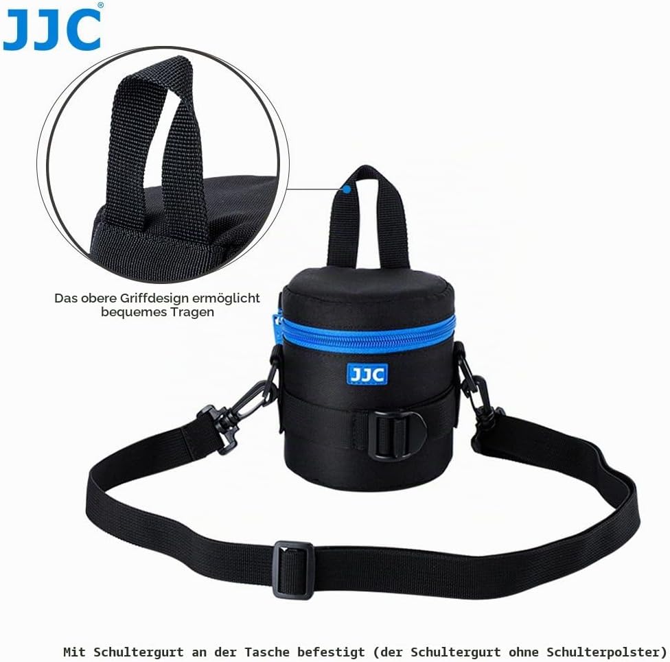 JJC Deluxe Objektiv Tasche mit 1 x Umhängeband, Wasserabweisend, Schwarz, passt Objektiv Durchmesser