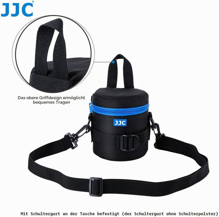 JJC Deluxe Objektiv Tasche mit 1 x Umhängeband, Wasserabweisend, Schwarz, passt Objektiv Durchmesser