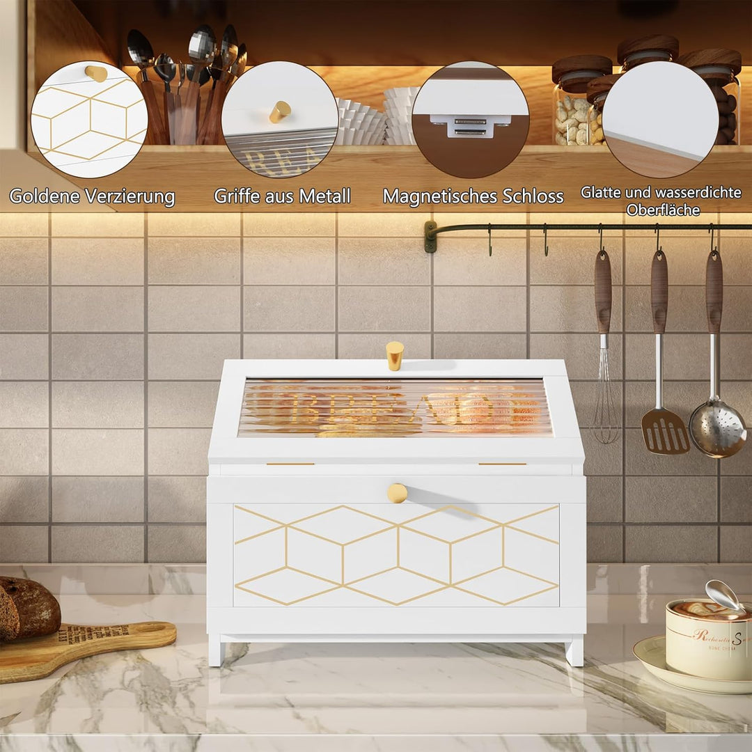 Brotkasten Holz, 2 Etagen Brot Aufbewahrungsbox, Weiss Brotkasten Gross Mit Transparentem Fenster Br