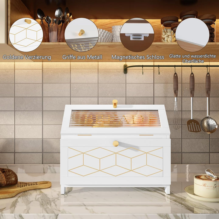 Brotkasten Holz, 2 Etagen Brot Aufbewahrungsbox, Weiss Brotkasten Gross Mit Transparentem Fenster Br