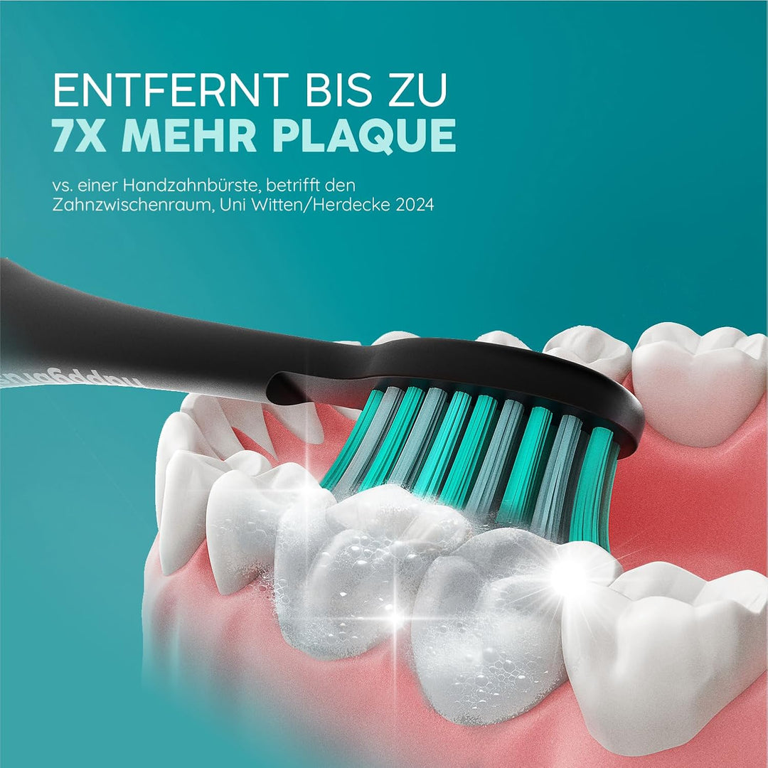 happybrush® Elektrische Schall-Zahnbürste Eco VIBE 3 - Nachhaltige Zahnbürste mit 6 Wochen Power-Akk