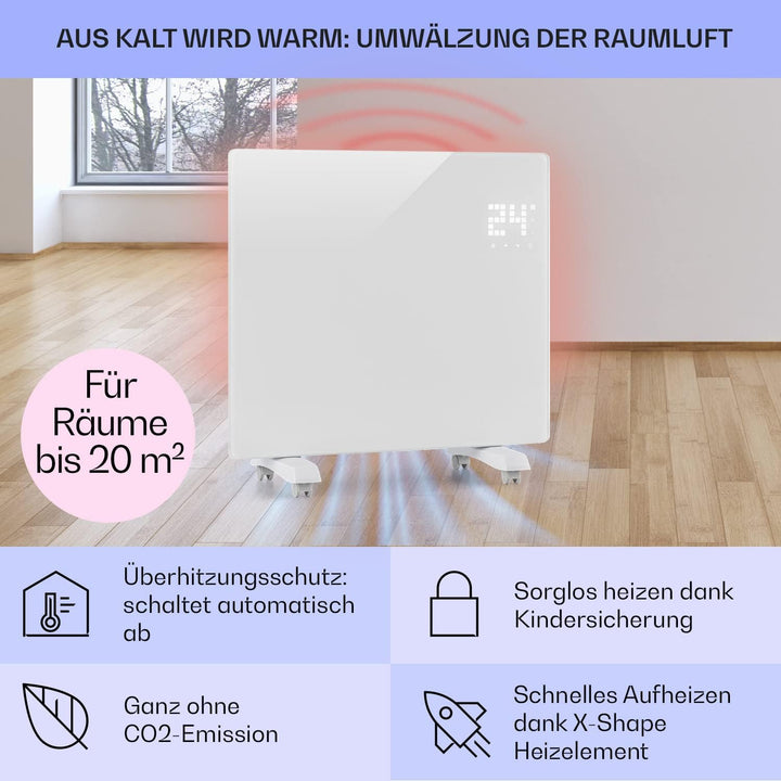 Klarstein Elektroheizung, Konvektor-Heizung mit Bodenrollen, Mobile Elektroheizung Energiesparend, S