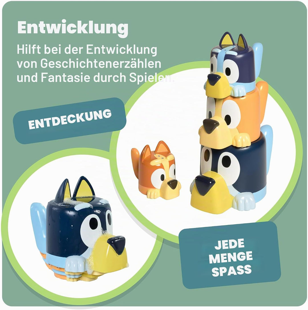 Tomy Toomies Kaffeetassen mit Chilli, Bandit, Bingo und Bluey – stapelbare Tassen für das Bad – offi