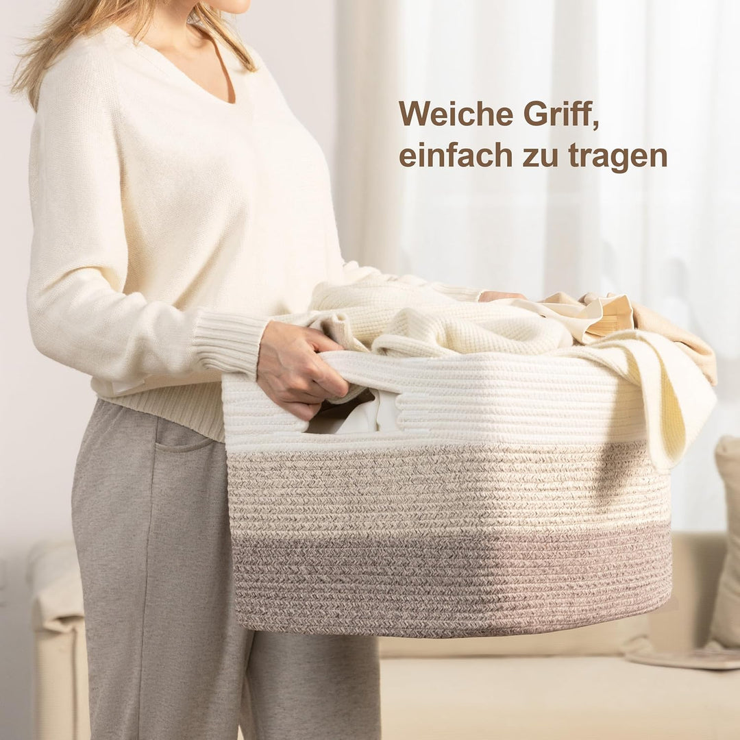 45L Aufbewahrungskorb Klein Baumwollseil, Korb für Spielzeug, Kleidung, Korb Aufbewahrung für Deko K