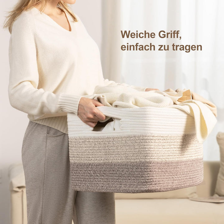 45L Aufbewahrungskorb Klein Baumwollseil, Korb für Spielzeug, Kleidung, Korb Aufbewahrung für Deko K