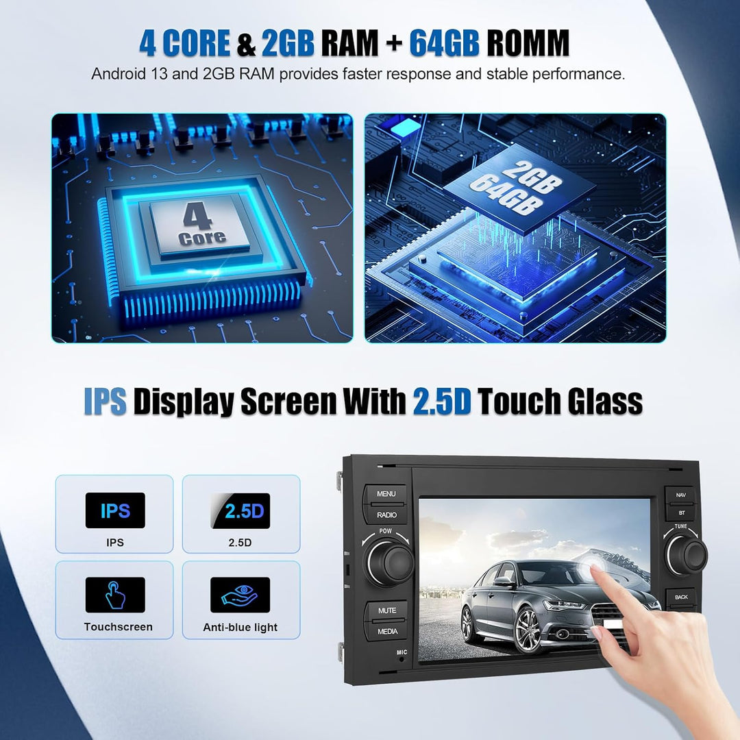 SIXWIN 2GB+64GB Android 13 Autoradio für Ford Fiesta C/S-MAX Transit Galaxy Connect Mondeo mit Carpl