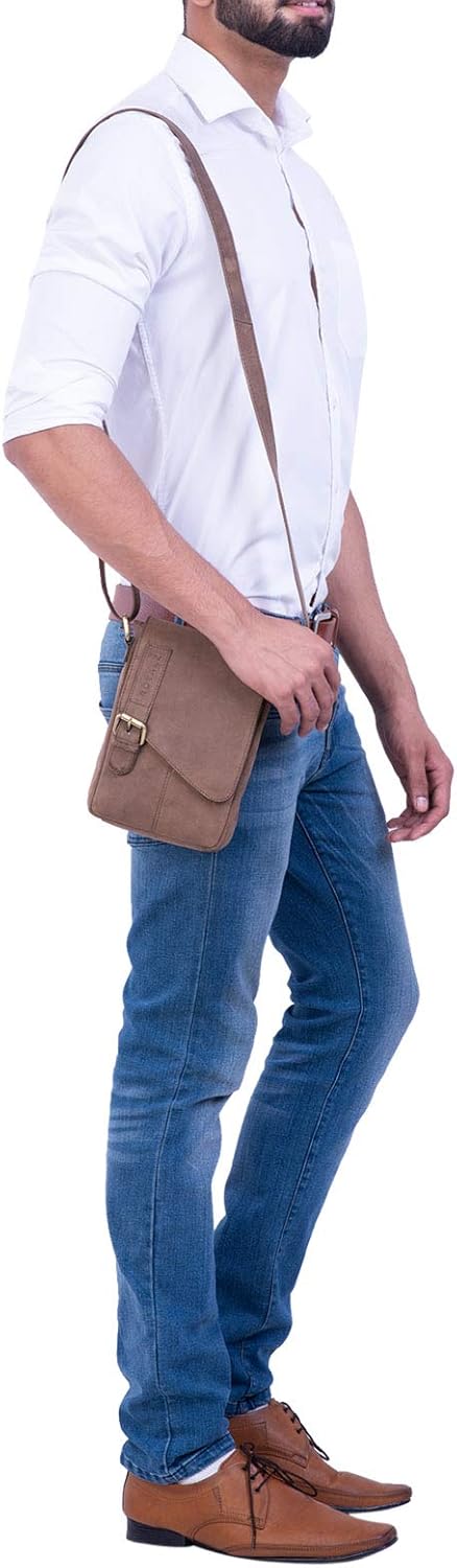 ROYALZ 'Louisiana' Leder Umhängetasche Klein für Männer Herren Ledertasche Mini Seitentasche Vintage