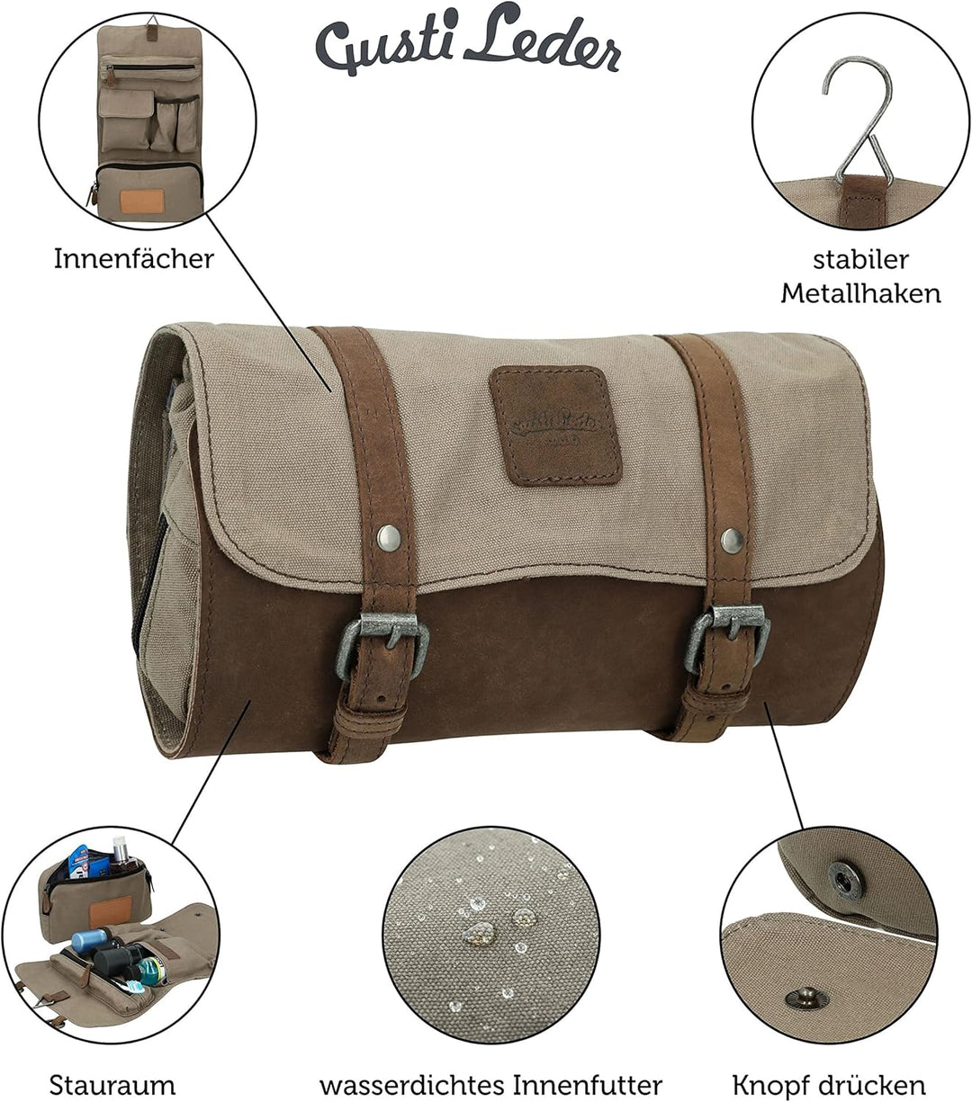 Gusti Waschtasche Leder - Rodney Damen und Herren Kulturtasche zum Aufhängen Kosmetiktasche Kulturbe