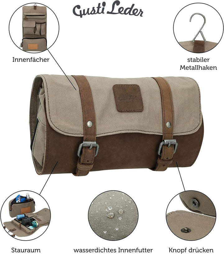 Gusti Waschtasche Leder - Rodney Damen und Herren Kulturtasche zum Aufhängen Kosmetiktasche Kulturbe