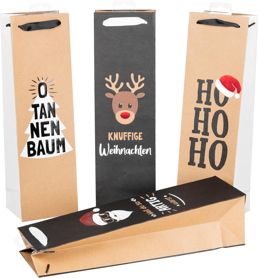 HEKU Weihnachts-Flaschentaschen mit Hotfoil-Veredelung und Prägung, 24 Stück I X-mas Nature Trend mi