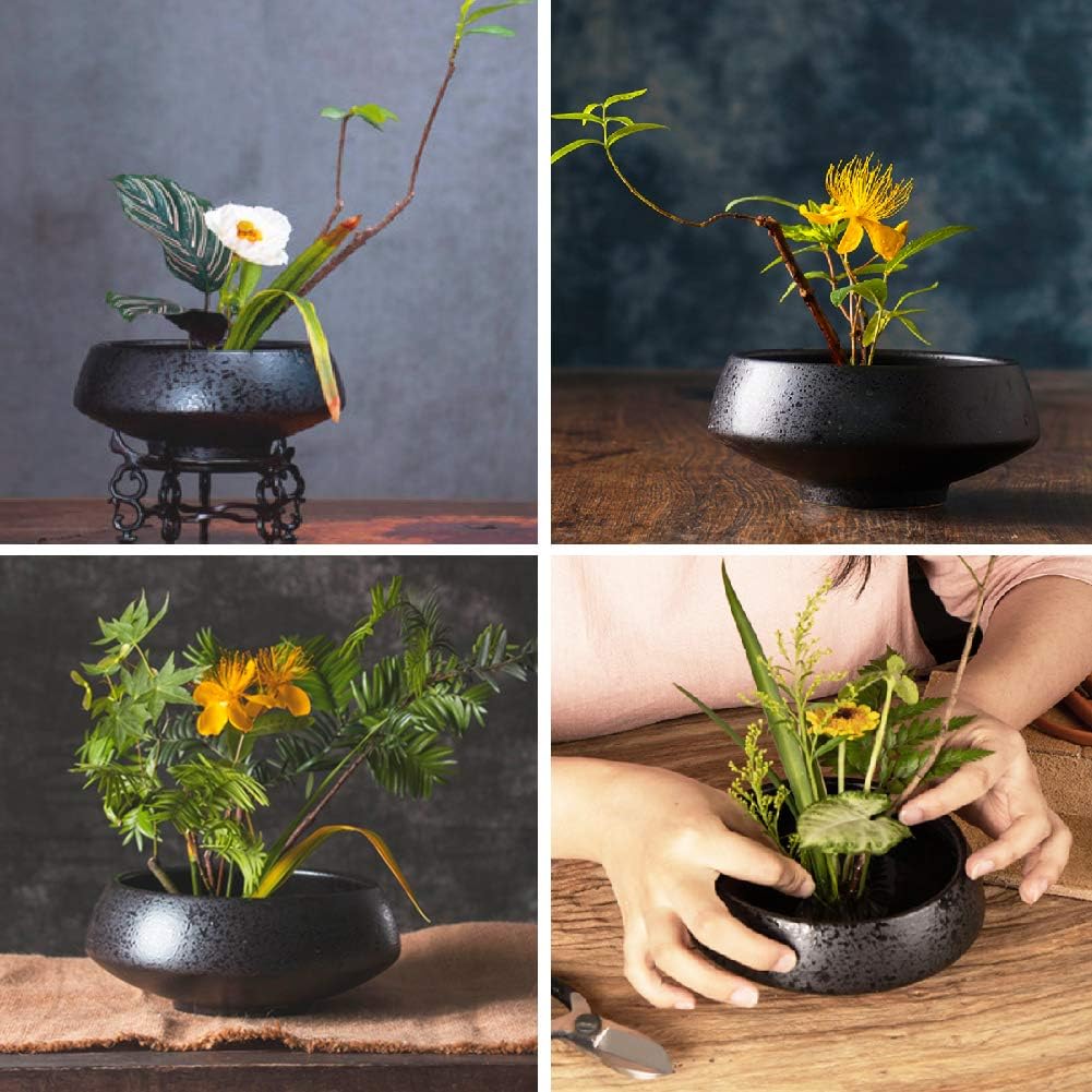 WANDIC Blumenarrangement-Zubehör, Runden Blumen Frosch &amp; Keramik Ikebana-Vasen für Ikebana-Blumenarr
