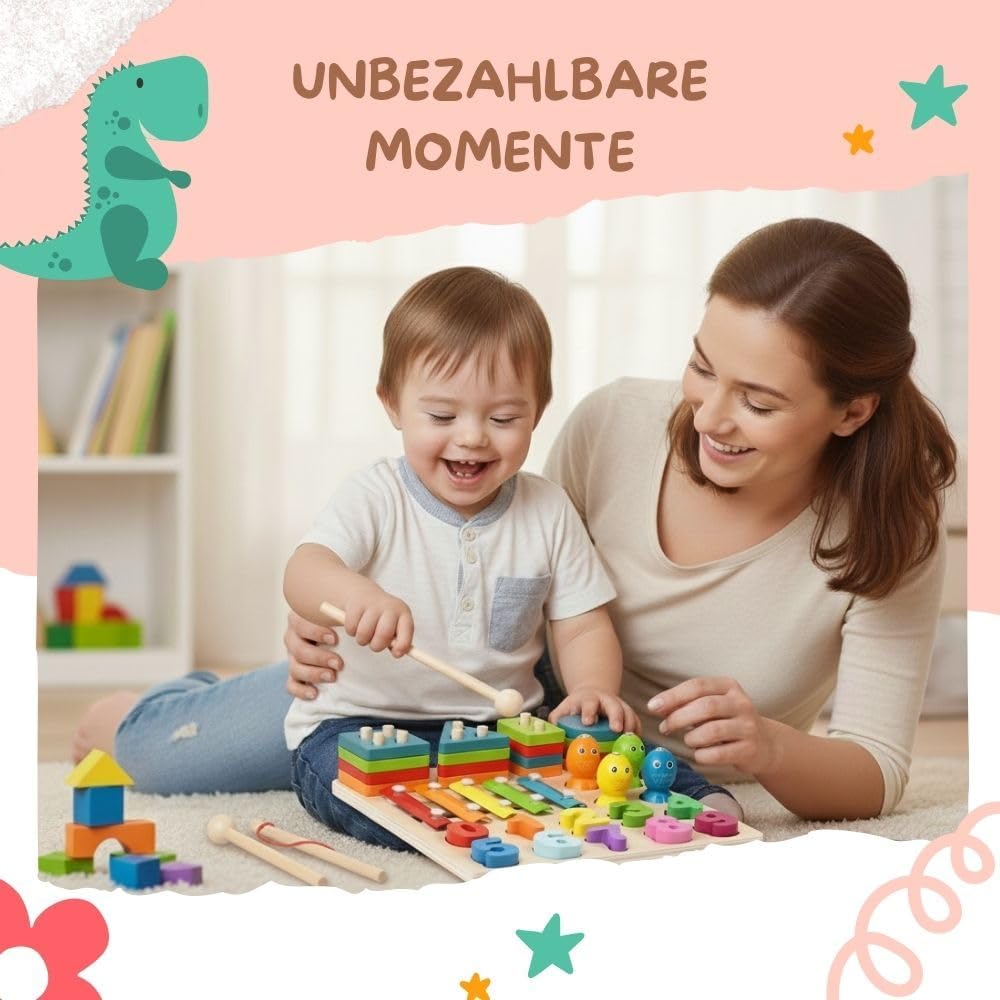 Vier in eins Holzspielzeug für Kinder, Zahlenspiel, Musikspielzeug, Farblerntafel, Fähigkeiten Entwi