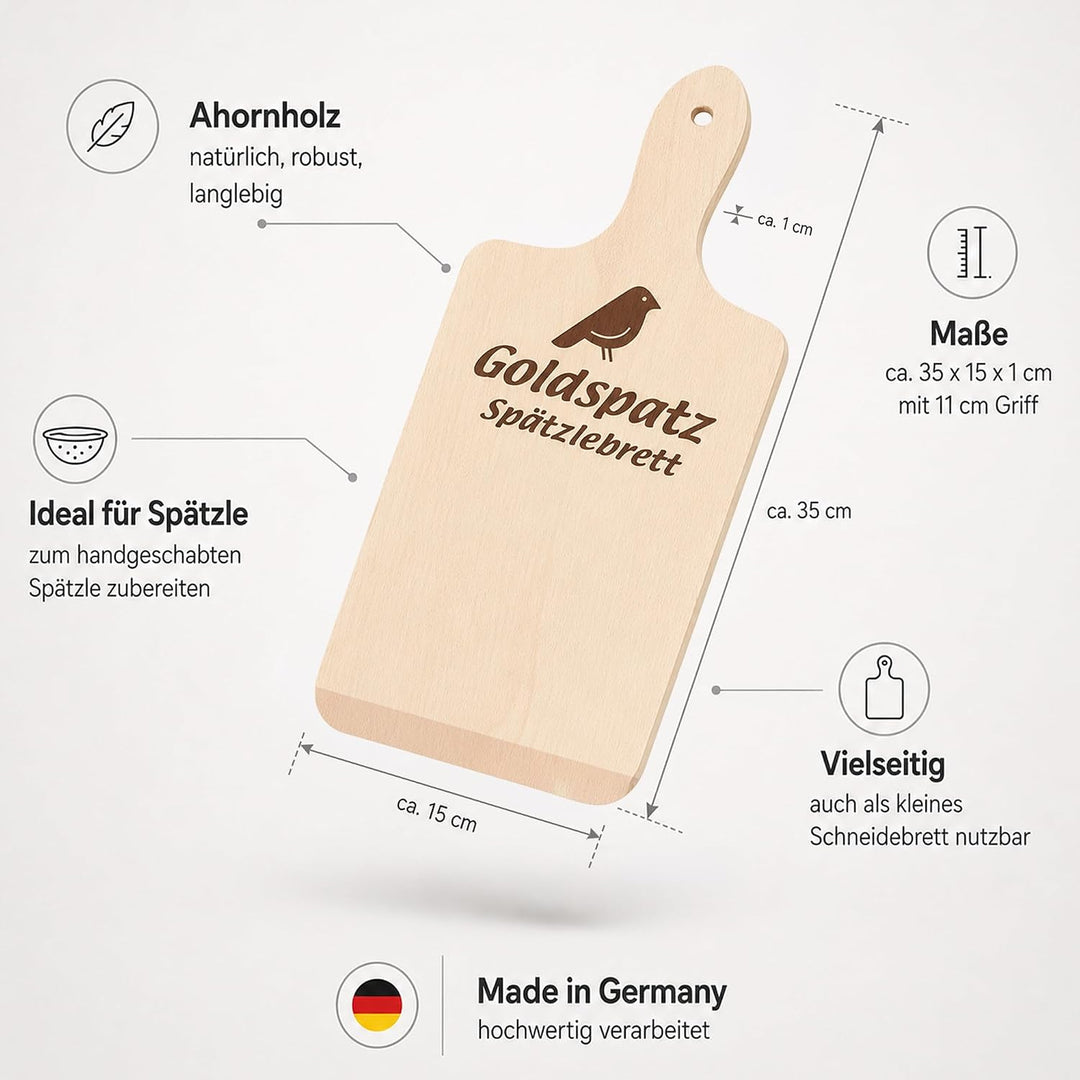 Goldspatz Spätzlebrett mit Schaber aus Edelstahl 2196