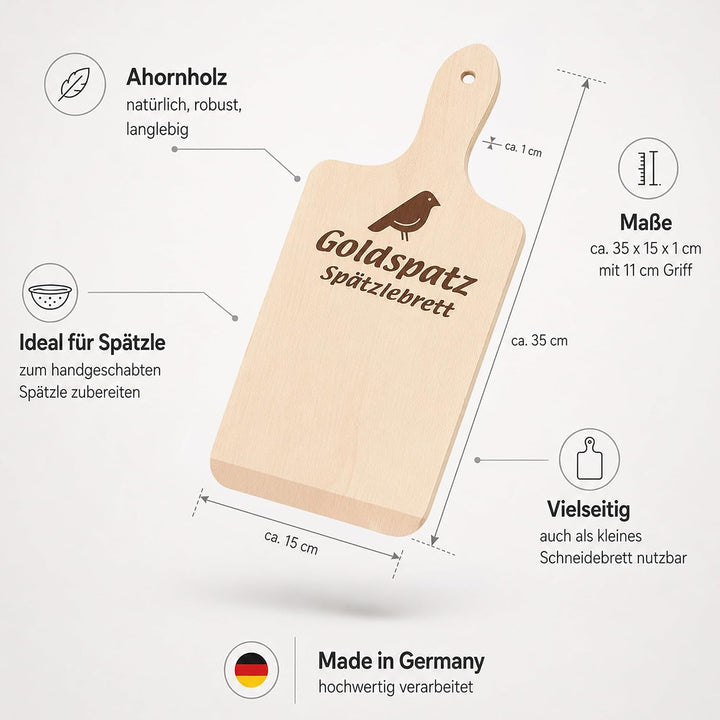 Goldspatz Spätzlebrett mit Schaber aus Edelstahl 2196