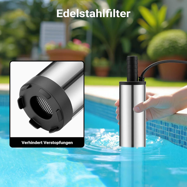 Wiltec Mini Pumpe 12-15 l/min 8500 U/min 12 V, 16 mm Auslass, Tauchpumpe für Wasser und Dieselöl, zu