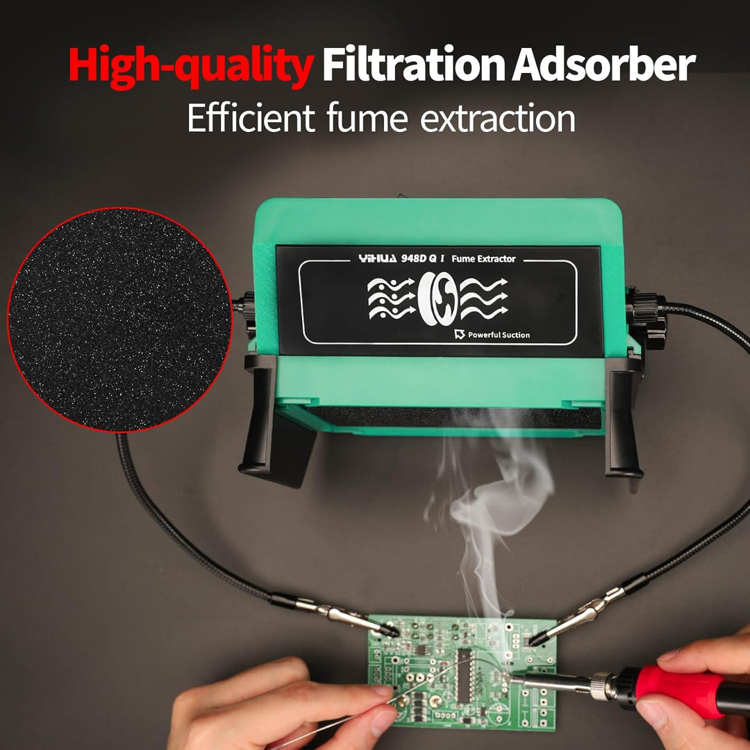 YIHUA 948DQ-I Lötdampf-Absaugventilator Lötrauchabsorber-Entferner Neigbarer Winkel mit helfenden Hä