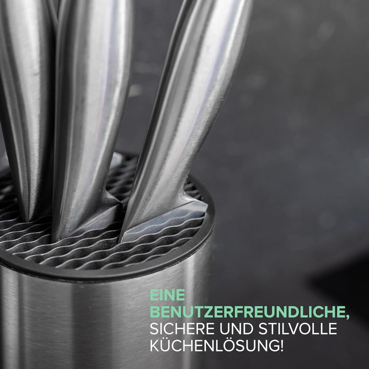 Coninx Edelstahl Messerblock ohne Messer - Moderner runder Messerblock mit flexiblen Lamellen - Univ