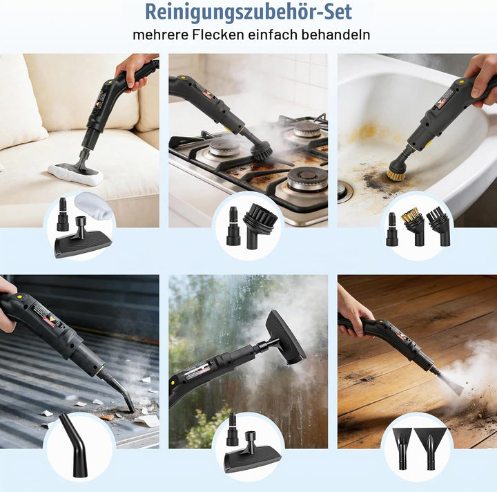 RUIZHI Dampfreiniger Handgerät mit 18 Zubehör, 1.6L Steam Cleaner, Dampfdruck 3Bar, Aufheizzeit 10s,